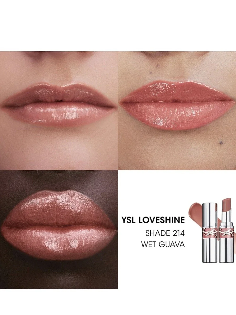 YSL Love Shine High Shine Caring Lipstick: Wet Guava 214, .11oz (Full Size), NIB